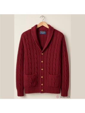 Charter Club Men's Cable-Knit Shawl Collar Cardigan - Wine Wool Large